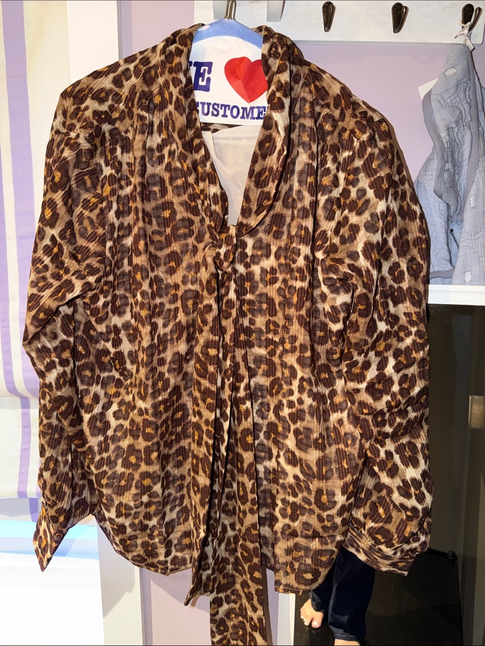 Ann Taylor Leopard Print Tie-Neck Blazer Jacket - Brown